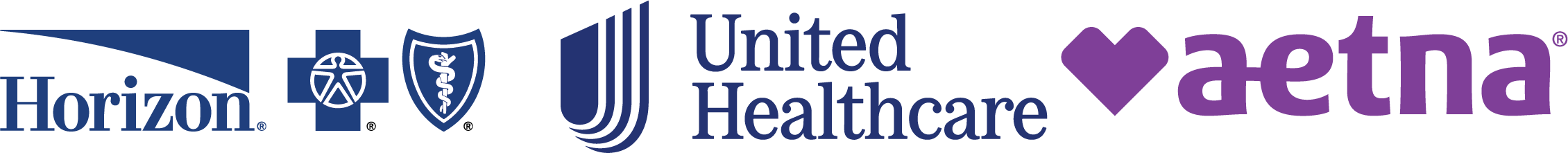 Horizon Network Logo with Bluecross Blueshield logos - United Healthcare logo - Aetna logo