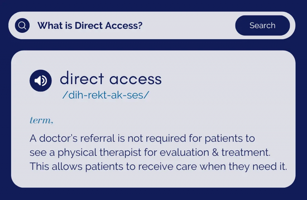 What does ""direct access"" refer to within the context of physical therapy cases?