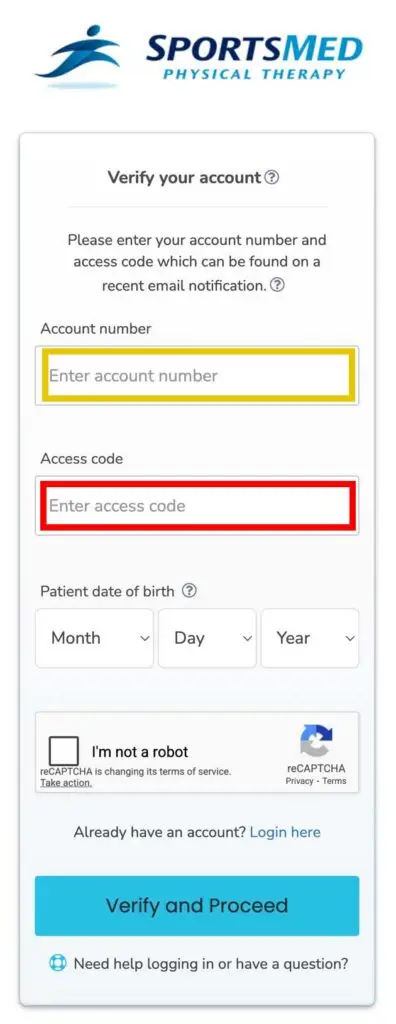 Screenshot of Sportmed bill pay portal.